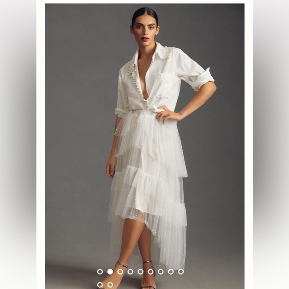 Anthropologie - Maeve Tulle & Pearl-Embellished Sheer Skirt - Medium - NWOT - Picture 3 of 12